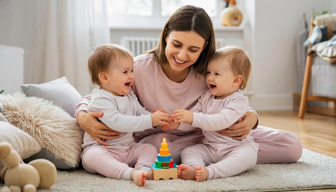 Двойняшки, многодетная мать, двое детей